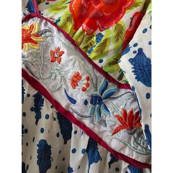 Women's‎ Johnny Was Silk Embroidered Floral Top Tunic Dress Size Medium - Picture 6 of 13